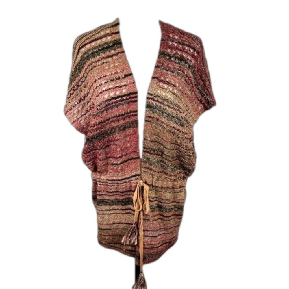 Chicos Autumn Open Knit Cotton Blend Tie Front Cardigan Size 0 Small
